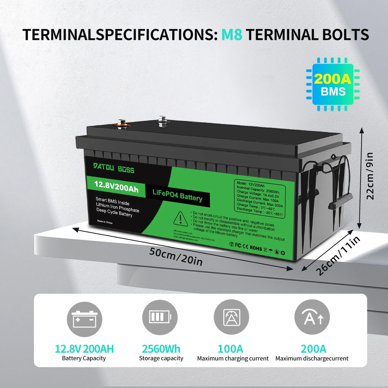 datouboss 12v 200ah lithium lifepo4 battery with 200a bms deep cycle battery for rv car solar home system diy 2928805
